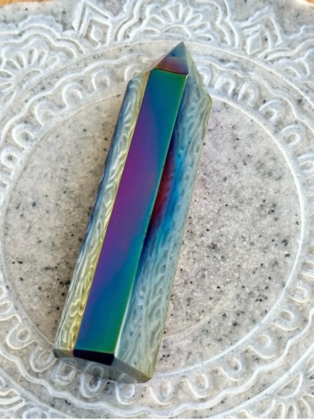 Titanium Rainbow Aura Quartz Tower, Wandering Bunny LLC